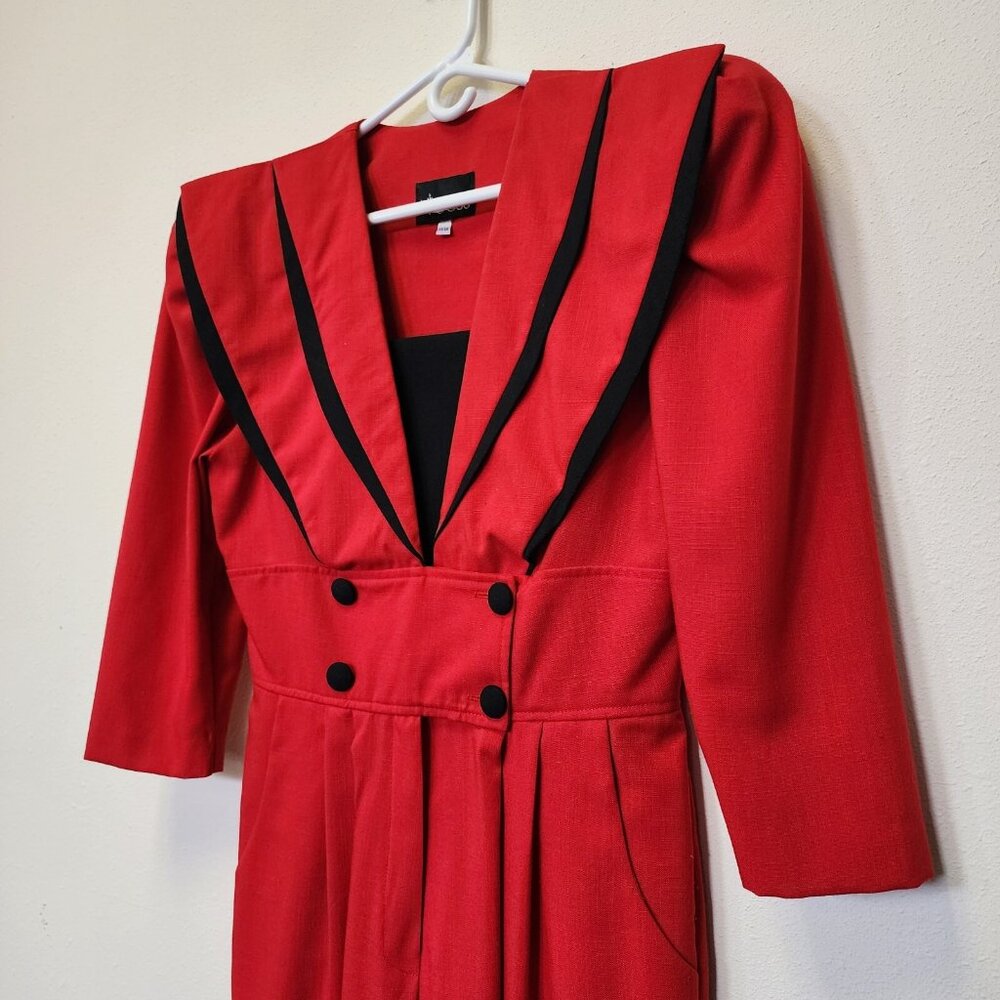 Vintage 1980s Pantsuit First Focus Red 13/14 Sailor Structured Maximalist Retro - Picture 3 of 16